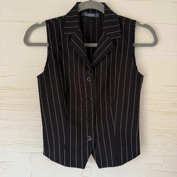 RARE FIND! Vintage Garage Clothing Black Pinstriped Collared Vest - Size Small - Picture 3 of 7